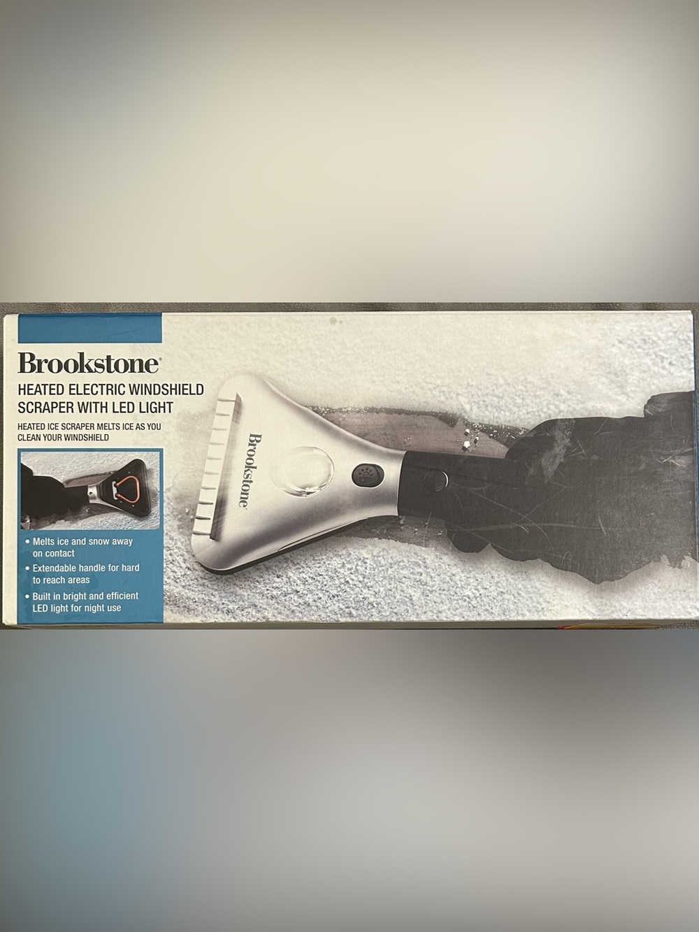 Brookstone Heated Electric Windshield Scraper with LED Light NWT